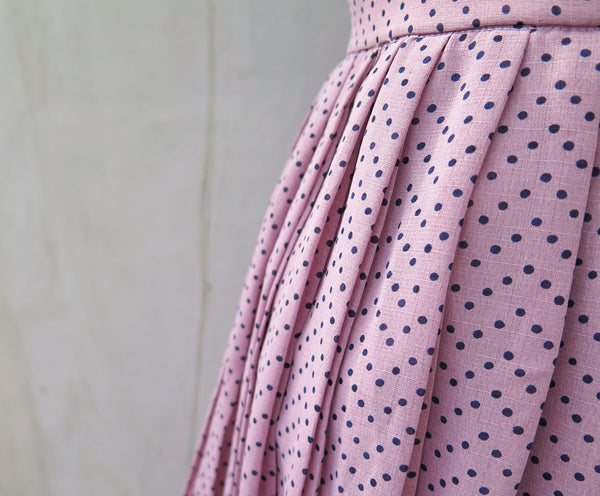 Hannah | Vintage 1960s 1970s lavender purple polka dot pleated chiffon skirt