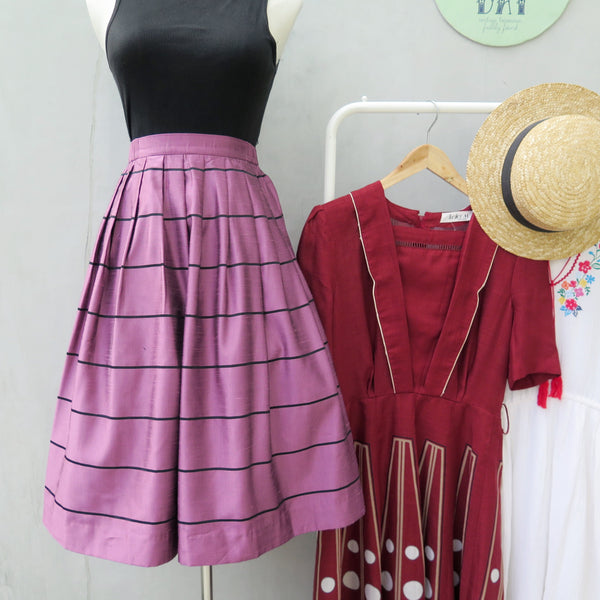 Twain | Vintage 1950s 1960s silk sheen violet purple and striped skirt