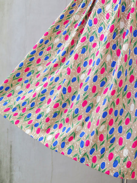 Trudy | Vintage 1960s 1970s satin retro summer tulip print skirt