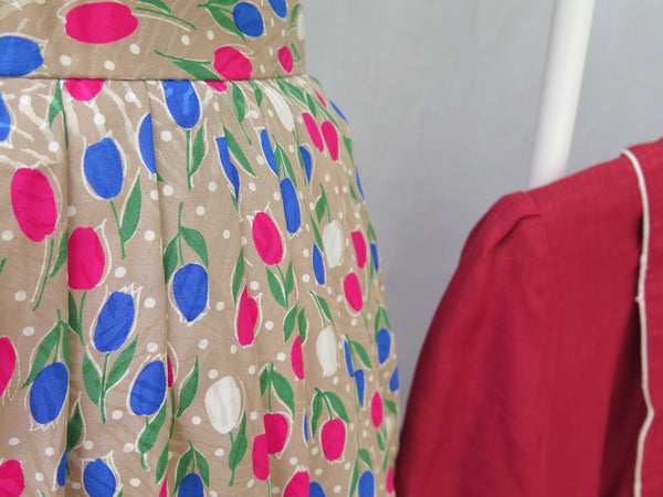 Trudy | Vintage 1960s 1970s satin retro summer tulip print skirt