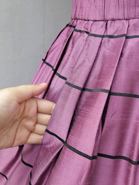 Twain | Vintage 1950s 1960s silk sheen violet purple and striped skirt