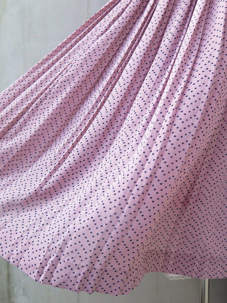 Hannah | Vintage 1960s 1970s lavender purple polka dot pleated chiffon skirt