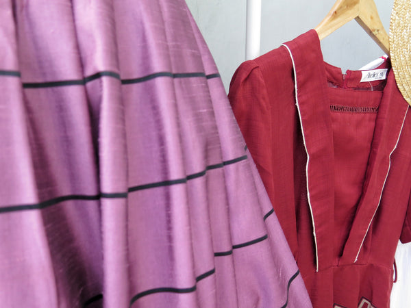 Twain | Vintage 1950s 1960s silk sheen violet purple and striped skirt