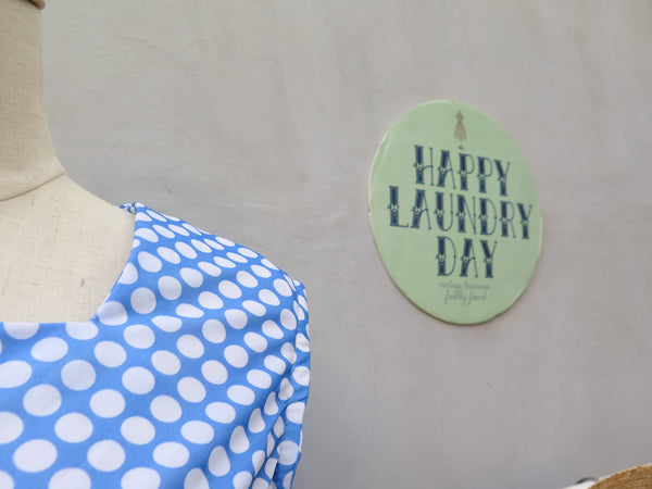 Claudia | Vintage 1960s 1970s metal zip blue white polka dot dress