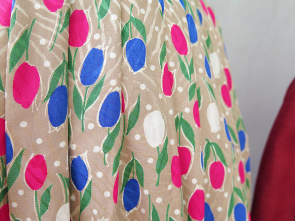 Trudy | Vintage 1960s 1970s satin retro summer tulip print skirt