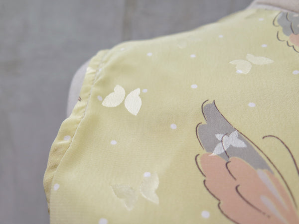 Hanamee | Vintage 1950s 1960s pastel yellow silky Dress with button back and butterfly print