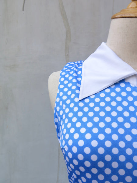 Jellybug | Vintage 1950s 1960s white blue polka dot print swing style dress 
