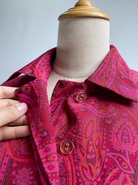 Must-have | Peyton | Vintage 1980s paisley pink red and orange jacket lapel dress | size S - M