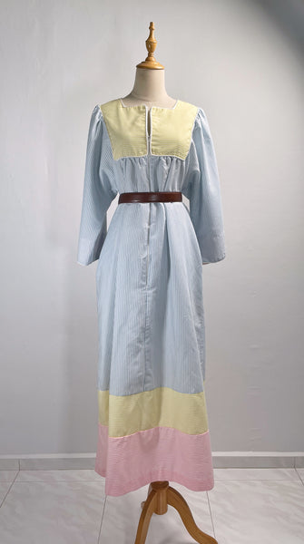 Must Have ! | Aurora | Vintage 1960s 1970s Pastel cheesecloth fabric striped dress