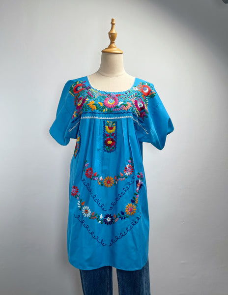{ Rare find } Hosanna | Vintage 1960s Oxacan Mexican embroidered Blouse in aquamarine blue