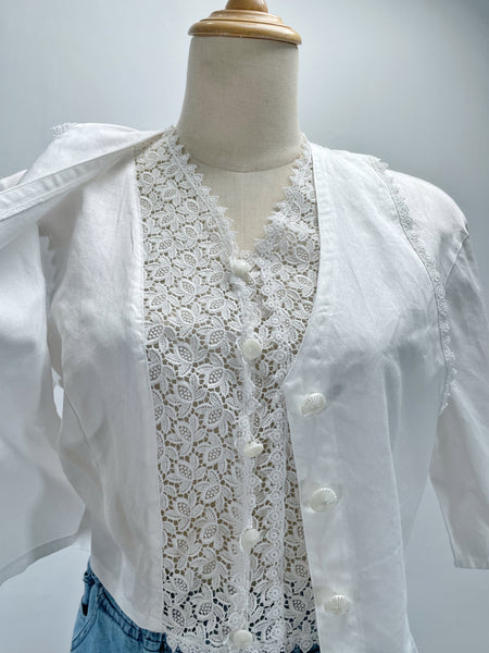 Must Have | Marie | Vintage 1980s lace accents cropped faux-vest top blouse