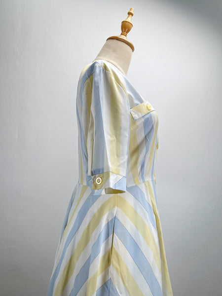 Sal | Vintage 1980s light grey yellow pastel blue fit-and-flare dress (Copy)