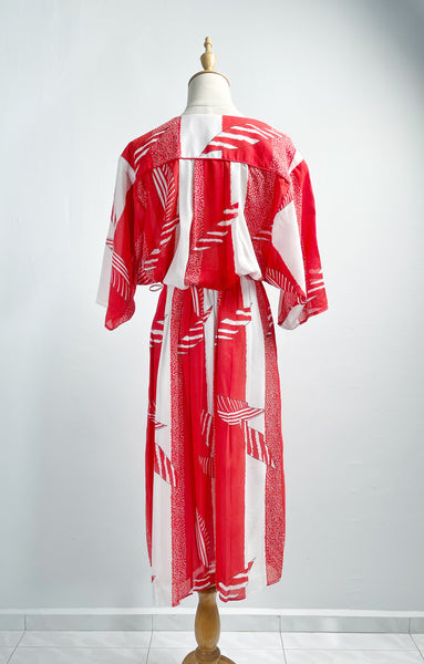 Sasha | Vintage 1980s cowl-neck flowy chiffon geometric print dress