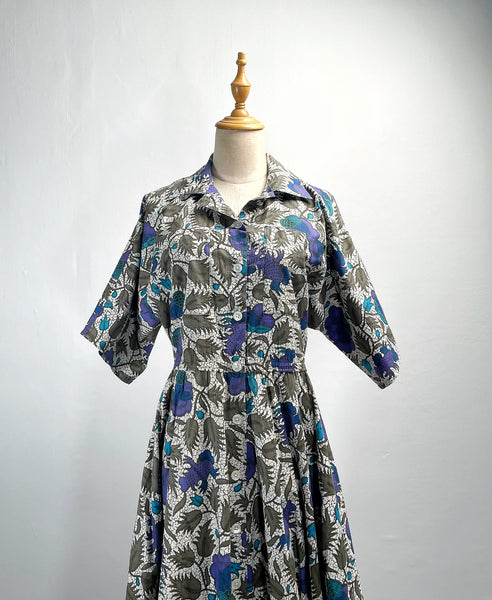 Charlotte | Vintage 1980s Batik style Holiday shirt dress