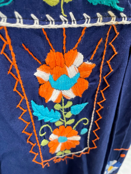 Valencia | Vintage 1960s 1970s Navy blue embroidered Mexican Kaftan Dress