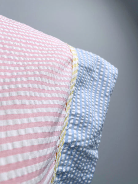 Must Have ! | Lainey | Vintage 1960s 1970s Pastel cheesecloth fabric striped dress shorter with cap sleeves