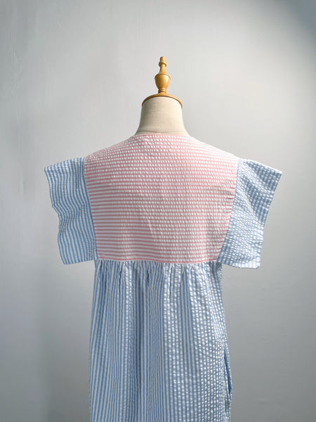 Must Have ! | Lainey | Vintage 1960s 1970s Pastel cheesecloth fabric striped dress shorter with cap sleeves