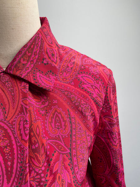 Must-have | Peyton | Vintage 1980s paisley pink red and orange jacket lapel dress | size S - M