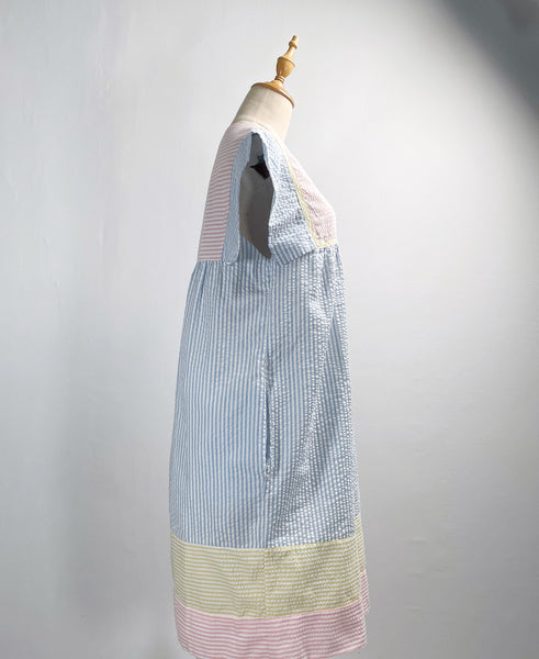 Must Have ! | Lainey | Vintage 1960s 1970s Pastel cheesecloth fabric striped dress shorter with cap sleeves
