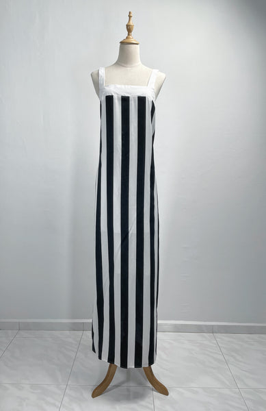 Sloane | Vintage 1990s 2000s vertical black and white monochrome thick strap maxi column dress with V back
