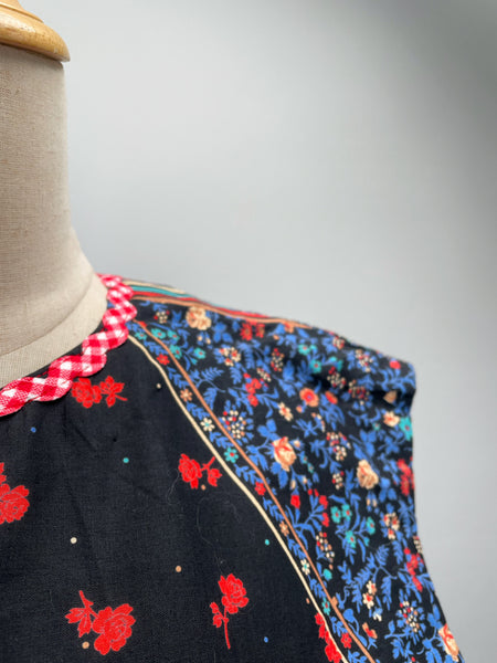 Artie | Vintage 1960s 1970s mixed print floral and grid lines geometric dress