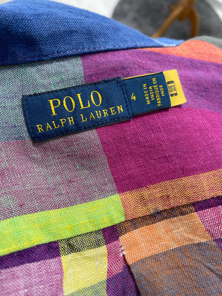 2021 Ralph Lauren Madras rainbow coloured Linen shirt dress