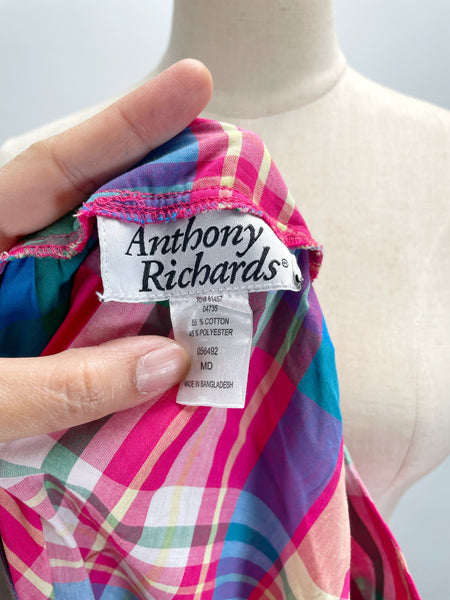Happy | Vintage 1980s madras checks Dress with ruffles and flared tulip sleeves