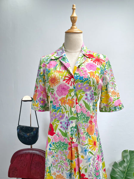 Vintage Designer Ken Scott Hand-Printed Floral Maxi Dress | {Rare Find} |