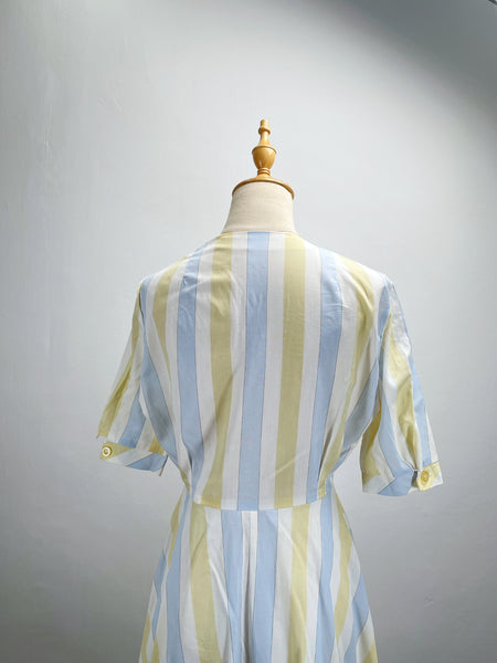 Sal | Vintage 1980s light grey yellow pastel blue fit-and-flare dress (Copy)