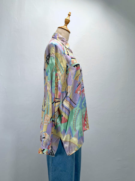 Zack | Vintage 1980s Pastel abstract geometric print Loose shirt blouse