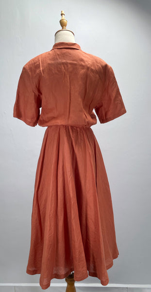 Vanna | Vintage 1950s Rust colored Circle skirt dress with lace pocket square