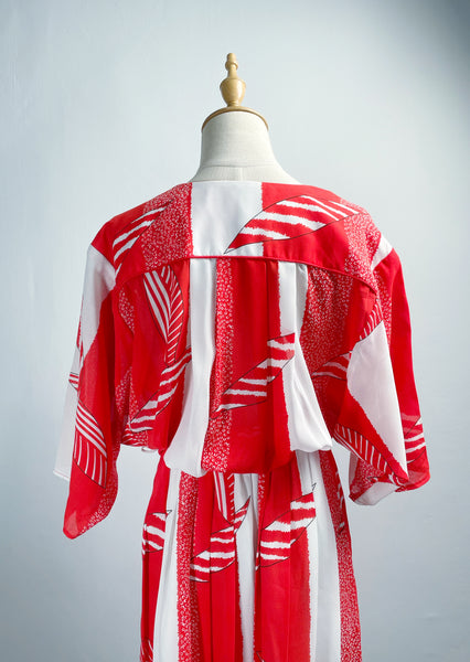 Sasha | Vintage 1980s cowl-neck flowy chiffon geometric print dress