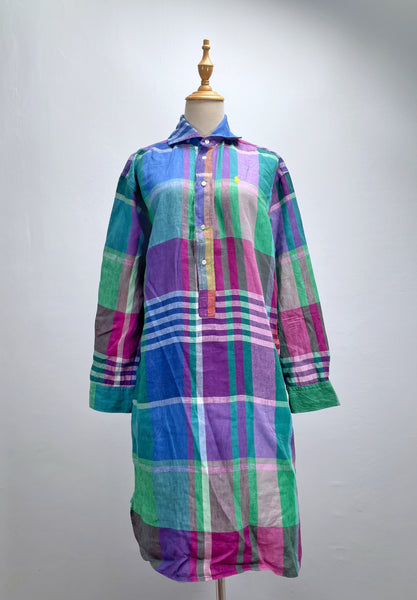 2021 Ralph Lauren Madras rainbow coloured Linen shirt dress
