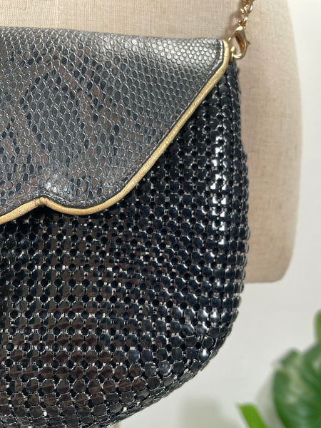 Vintage Disco era 1970s 1980s mesh and scalloped flap pouch bag