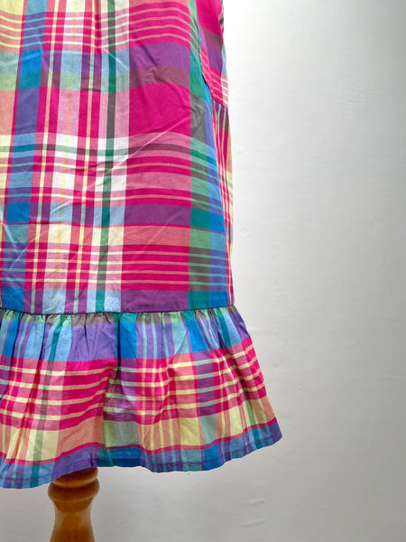 Happy | Vintage 1980s madras checks Dress with ruffles and flared tulip sleeves
