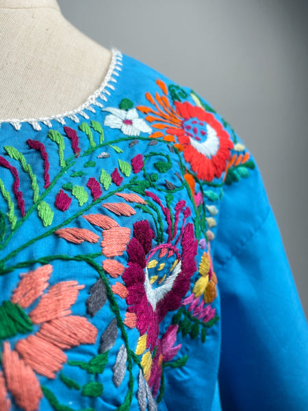 { Rare find } Hosanna | Vintage 1960s Oxacan Mexican embroidered Blouse in aquamarine blue