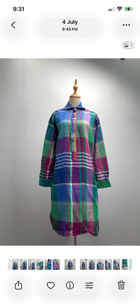 2021 Ralph Lauren Madras rainbow coloured Linen shirt dress