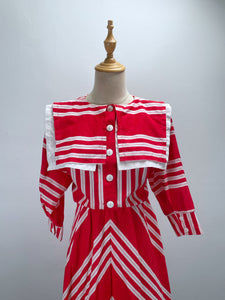 Must-Have! | Alicia | Vintage 1980s-does-1930s Sailor Collar red white chevron strips dress | Size XS-S