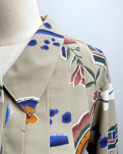 Emily | Vintage 1980s Fletcher Jones Australia novelty abstract print pleated button-down dress