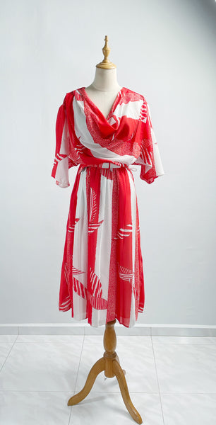 Sasha | Vintage 1980s cowl-neck flowy chiffon geometric print dress