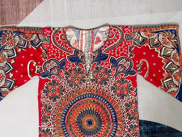 Frankie | Vintage 1960s 1970s Dashiki Handkerchief sleeves Long maxi Batik print dress