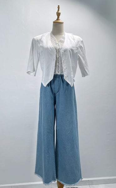Must Have | Marie | Vintage 1980s lace accents cropped faux-vest top blouse