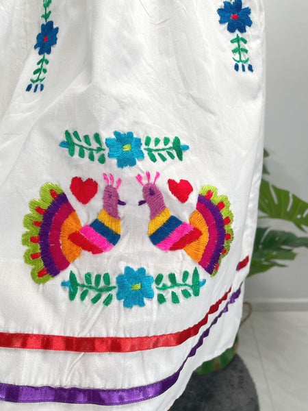Kids vintage 1960s Mexican embroidered dress Birds and flowers