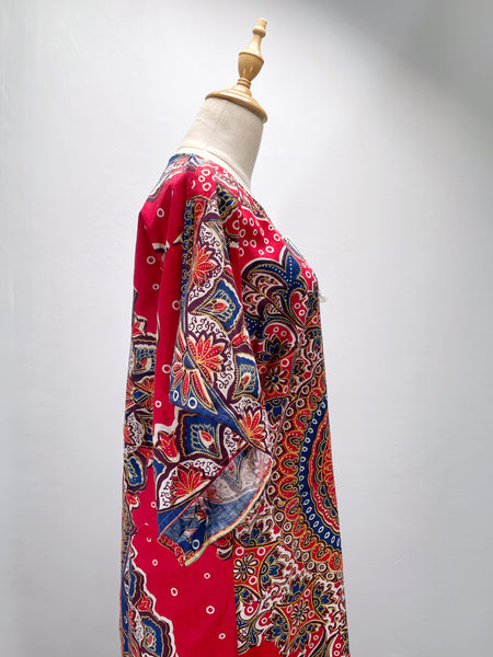 Frankie | Vintage 1960s 1970s Dashiki Handkerchief sleeves Long maxi Batik print dress