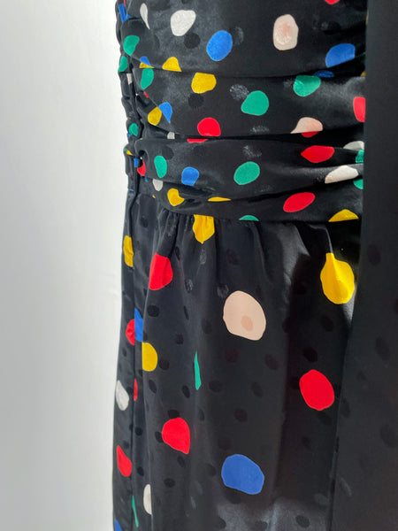 Alice | Signature Vintage 1980s Polka dots everywhere ruched waist cocktail dress