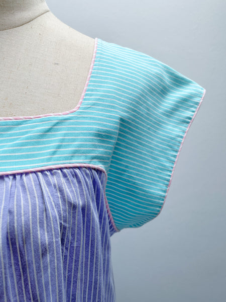 Serene | Vintage 1970s 1980s Pastel tri-color striped dress