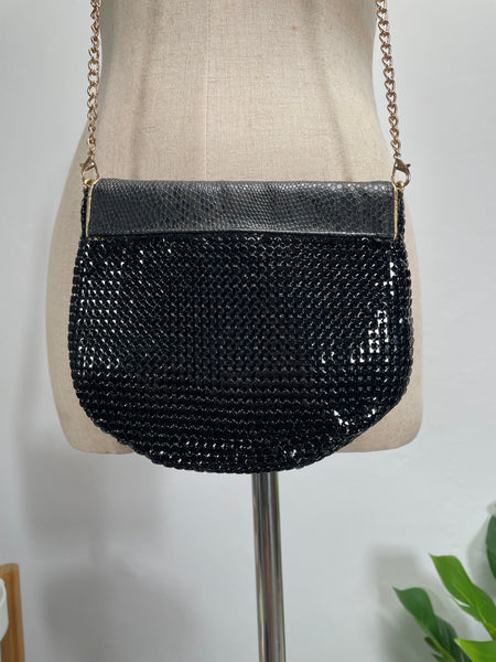 Vintage Disco era 1970s 1980s mesh and scalloped flap pouch bag
