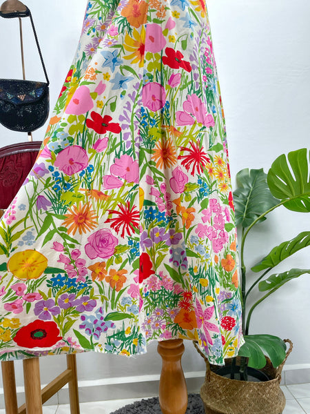 Vintage Designer Ken Scott Hand-Printed Floral Maxi Dress | {Rare Find} |