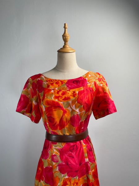 Rosario | Vintage 1950s 1960s 2-way Alice of California rose print floral dress