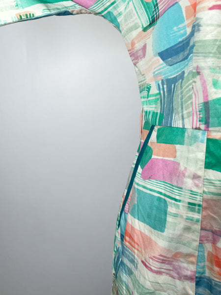 Frances | Vintage 1980s-does-1940s pastel watercolour print large collared fitted silhouette dress with pockets